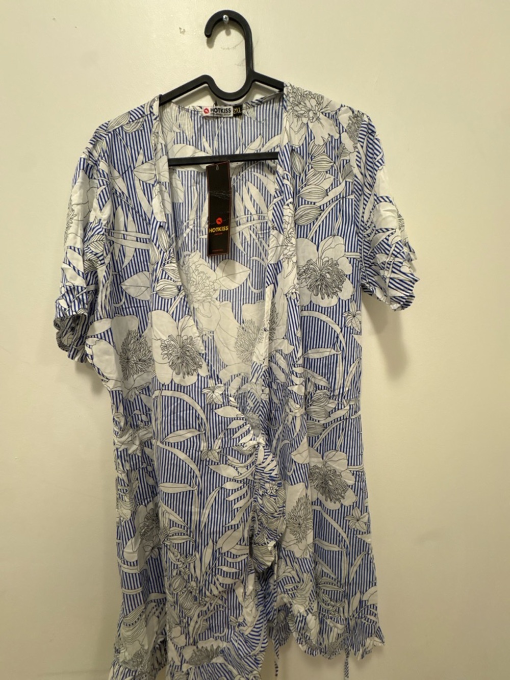 Hotkiss Blue & White Floral Stripe Kimono Cardigan Size 2XL NWT - Picture 4 of 6